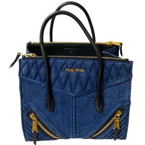 Miu Miu Denim Tote with Black and Gold Accents